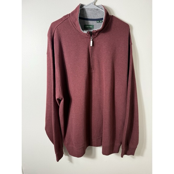 Orvis Sweater Men Half Zip Long Sleeve Maroon Size XXL 100% Cotton‎ - Picture 1 of 4